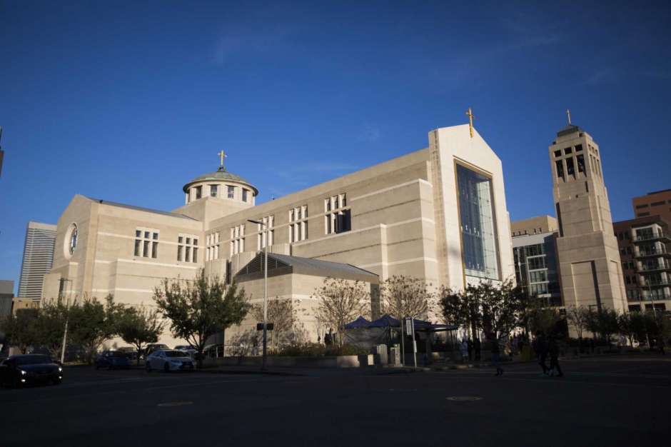 Exterior view of the Co-Cathedral of the Sacred Heart, Sunday, Jan. 20, 2019, in Houston. The auxiliary bishop of the Archdiocese of Galveston-Houston has temporarily stepped aside from public priestly duties after being hit with an allegation of sexual abuse.