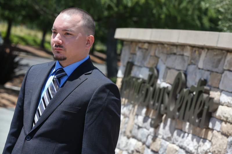 Robert Kennedy listens to his lawyer Dan Beck speak during a press conference at the Hanna Boys Center in Sonoma on Wednesday, June 26, 2019. Kennedy and his brother, allegedly abused at the Hanna Boys Center, announced a $6.8 million settlement with the school. (Christopher Chung/ The Press Democrat)