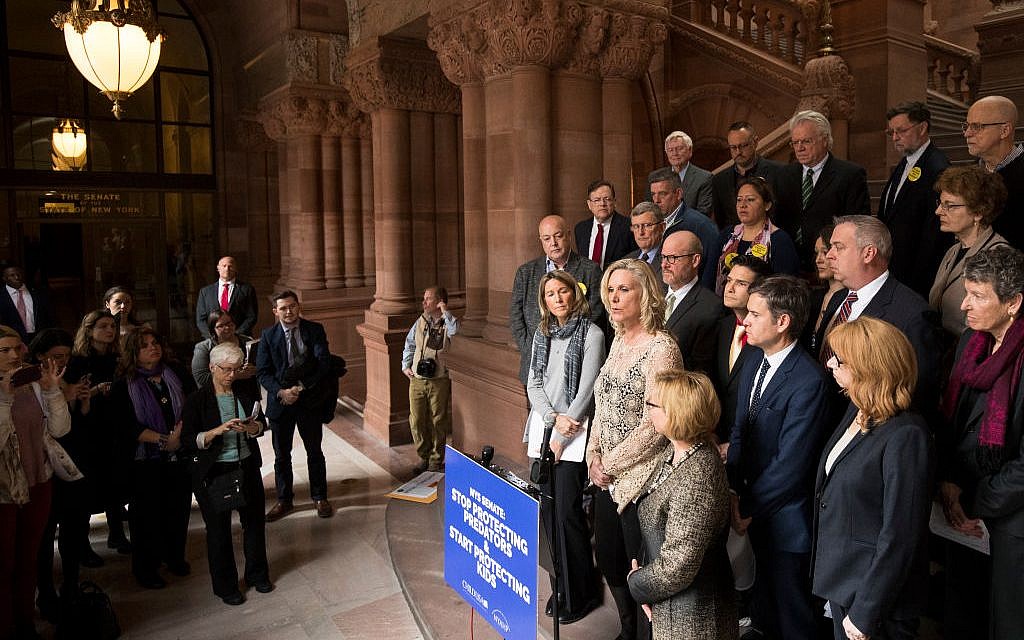 Team USA volleyball player Sarah Powers-Barnhard speaks in support of the Child Victims Act on March 14, 2018 at the New York State Capitol in Albany, New York. Getty Images