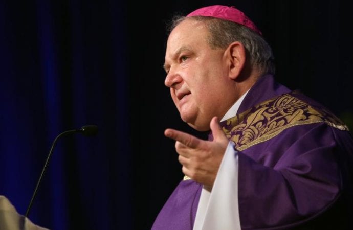 Archbishop Bernard A. Hebda of St. Paul and Minneapolis, pictured Nov. 12, 2019, will oversee an investigation of Bishop Michael J. Hoeppner of Crookston for allegedly thwarting a police or canonical investigation of clerical sexual misconduct. (Credit: Bob Roller/CNS.)