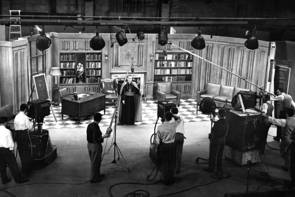 Archbishop Fulton Sheen, the famed media evangelist, mission promoter and author, is pictured in an undated photo speaking during a television broadcast. (CNS)