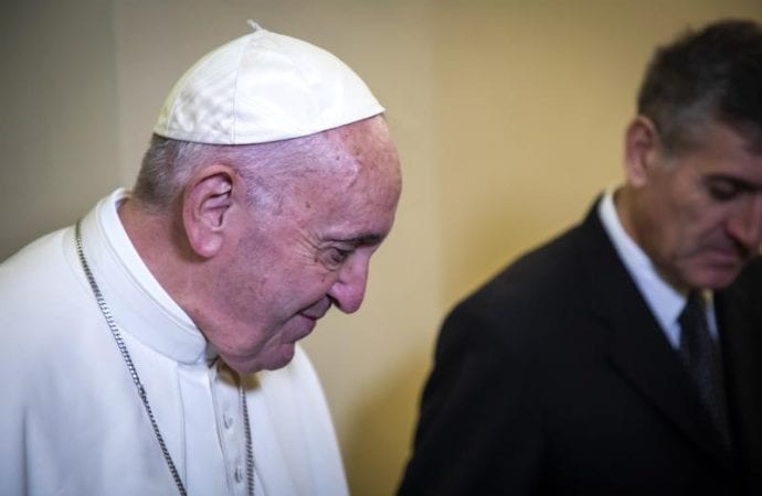 Pope Francis meets with recently arrived refugees from the Greek island of Lesbos at the Vatican Dec. 19, 2019. (Credit: Stefano Dal Pozzolo/via CNS.)
