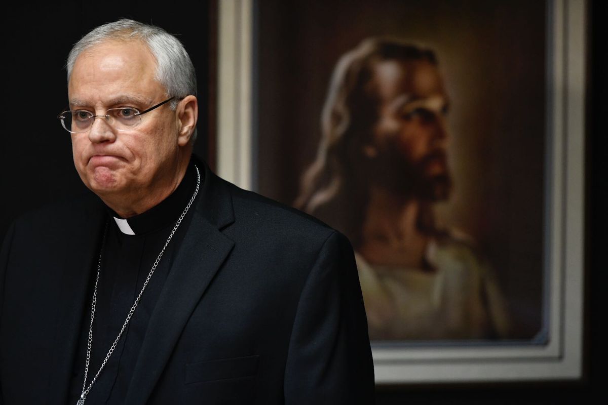 Bishop Andrew Bellisario speaks to reporters at the Archdiocese Pastoral Center on January 16, 2020. (Marc Lester / ADN)