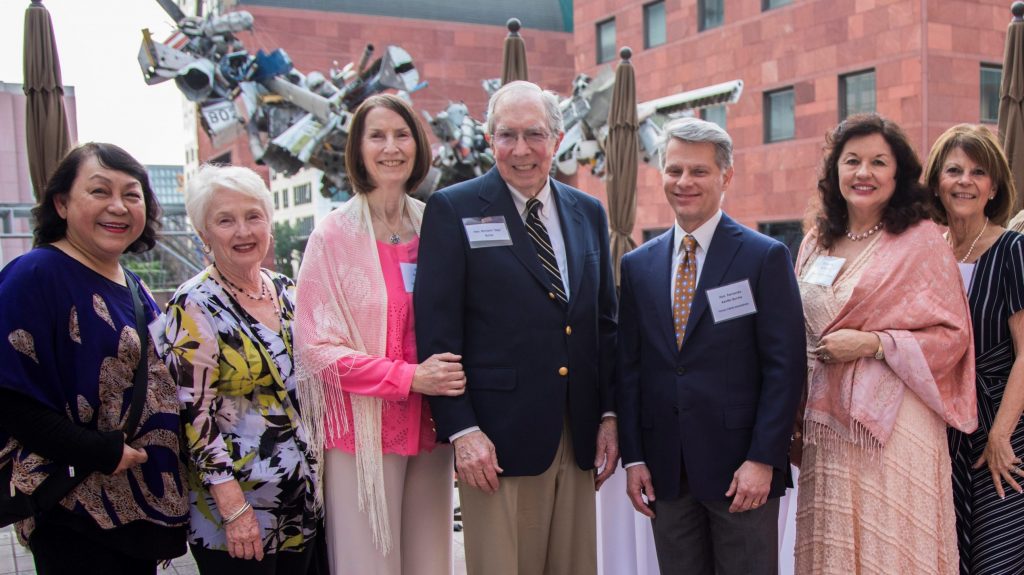 Past members of CMOB at an event in April 2018, marking the 25th year of a lay review board in Los Angeles. Fourth from left is former CMOB chair and retired Judge Richard "Skip" Byrne. (Alexandra Cooper)