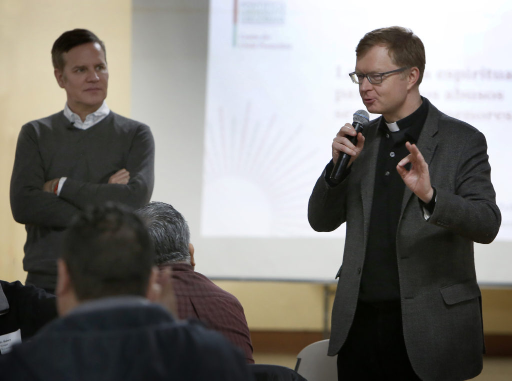 Jesuit Father Hans Zollner, a leading Vatican official dealing with clergy sexual abuse in the church, speaks about “The Present Status of Safeguarding in the Church” at St. Gall Church in Chicago March 2, 2020. (CNS photo/Karen Callaway, Chicago Catholic)