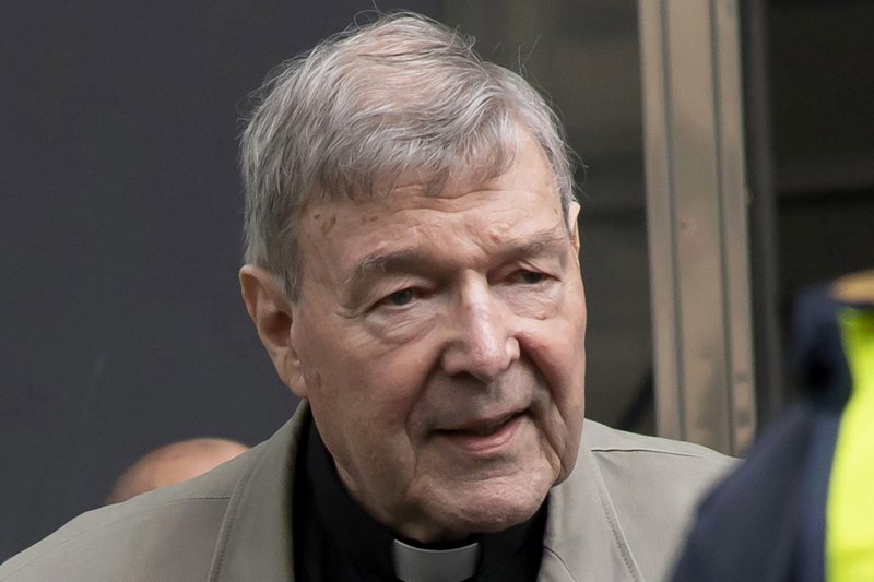 FILE - In this Feb. 26, 2019, file photo, Cardinal George Pell arrives at the County Court in Melbourne, Australia. The most senior Catholic to be convicted of child sex abuse will take his appeal to Australia’s highest court on Wednesday, March 11, 2020, in potentially his last bid to clear his name. Cardinal George Pell was sentenced a year ago to six years in prison for molesting two 13-year-old choirboys in Melbourne’s St. Patrick’s Cathedral while he was the city’s archbishop in the late 1990s. (AP Photo/Andy Brownbill, File)