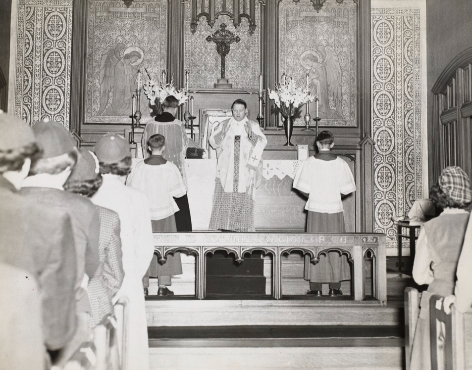 Weldon at Mass, circa 1950 (Digital Commonwealth)