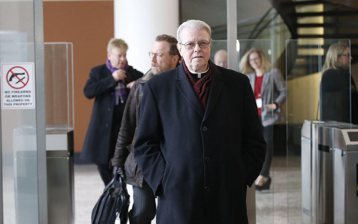 Bishop Edward Scharfenberger exits the Robert H. Jackson U.S. Courthouse after the bankruptcy hearing Feb. 28, 2020. (Robert Kirkham/News file photo)