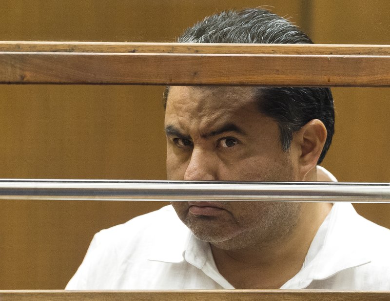 FILE - In this June 5, 2019, file photo, Naason Joaquin Garcia, the leader of fundamentalist Mexico-based church La Luz del Mundo, appears in Los Angeles County Superior Court. California on Wednesday, July 29, 2020, charged the leader of a Mexican megachurch with child rape and human trafficking, months after a court dismissed the previous allegations because of prosecution errors. Garcia, the self-proclaimed apostle of La Luz del Mundo, was charged with three dozen felony counts (AP Photo/Damian Dovarganes, File)