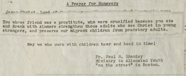 A Prayer for Runaways by Fr Paul Shanley