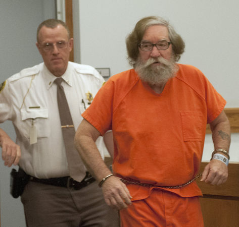 John D. White enters the courtroom of Isabella County Chief Circuit Judge Paul H. Chamberlain on Thursday, April 18, 2013, for his sentencing in the murder of Rebekah Gay. White, who pleaded guilty to second-degree murder in the Oct. 31 homicide of Gay at her home on Coldwater in Broomfield Township near Mount Pleasant, was sentenced to a minimum term of 56 years in prison.