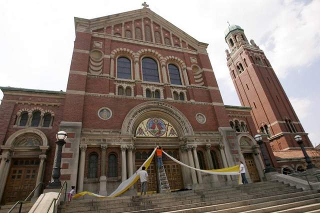 Most Holy Redeemer Church in southwest Detroit, after removing the black drape hung after Pope John Paul's death. / Detroit Free Press