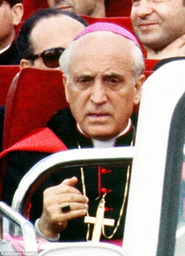 Secrets: A former member of the right-wing crime syndicate Banda della Magliana claimed senior Vatican officials including head of its bank Archbishop Paul Marcinkus (pictured), were involved in an abduction
