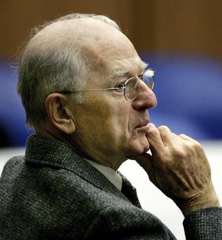 In this Jan. 31, 2005, file photo, defrocked priest Paul Shanley listens during testimony in his trial at Middlesex Superior Court in Cambridge.
