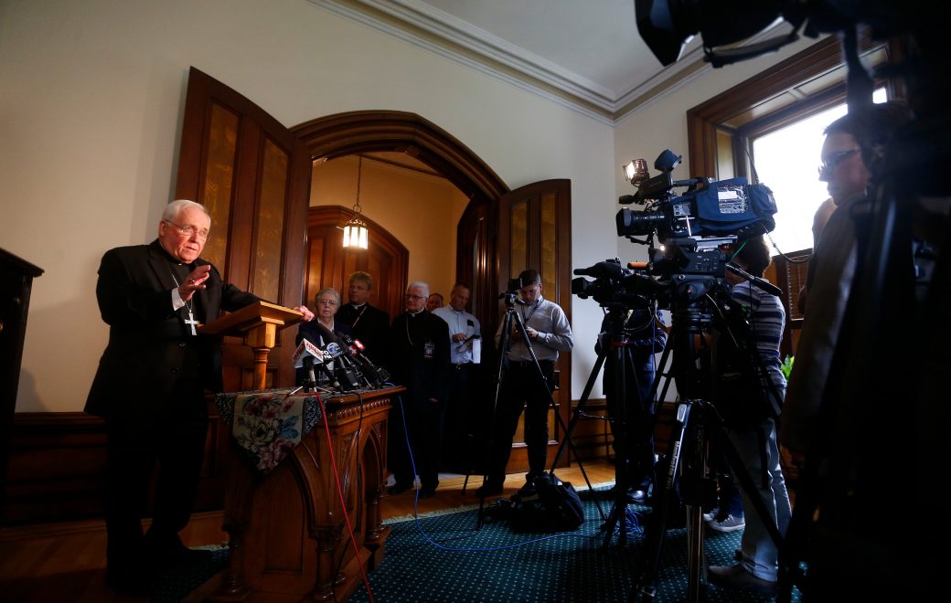 Bishop Richard J. Malone during a news conference this week. (Mark Mulville/Buffalo News)