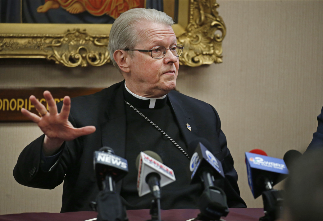 Bishop Edward Scharfenberger at a news conference last week about the bankruptcy filing by the Diocese of Buffalo. (Robert Kirkham/Buffalo News)