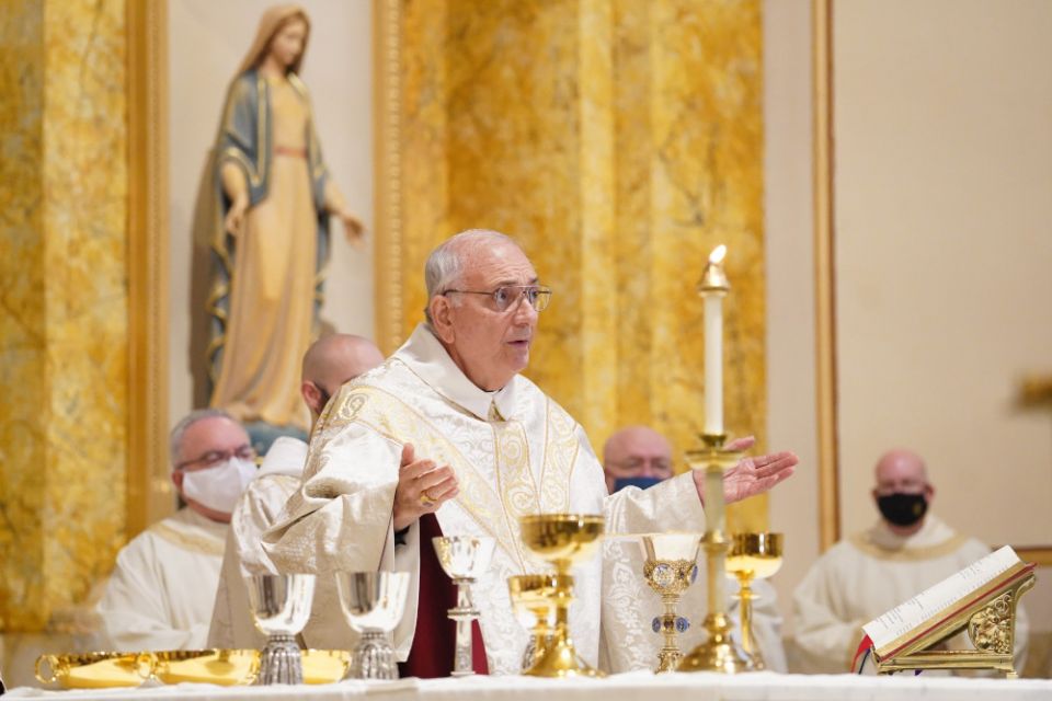 Bishop Nicholas DiMarzio of Brooklyn, N.Y., is seen celebrating Mass Nov. 7, 2020, at St. Joseph's Seminary in Yonkers, N.Y. (CNS/Gregory A. Shemitz)
