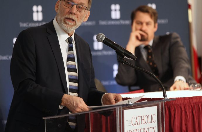 Richard Gaillardetz, the Joseph professor of Catholic systematic theology at Boston College and current chair of the college's theology department, speaks March 26, 2019, during a panel discussion at a conference titled "Healing the Breach of Trust" at The Catholic University of America in Washington. (Credit: Bob Roller/CNS.)