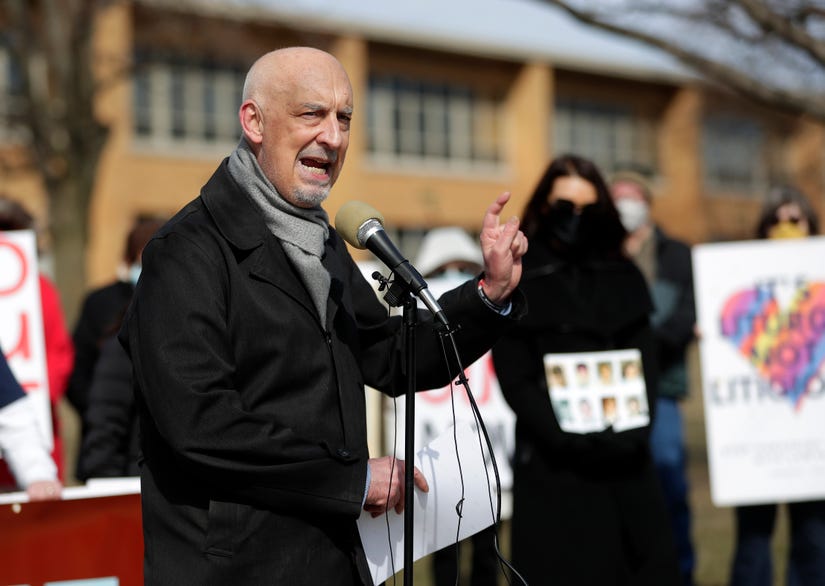 Pete Isely, program director for Nate's Mission, speaks during a memorial rally for Nate Lindstrom outside Green Bay Notre Dame on March 7, 2021, in Green Bay, Wis. Sarah Kloepping/USA TODAY NETWORK-Wisconsin