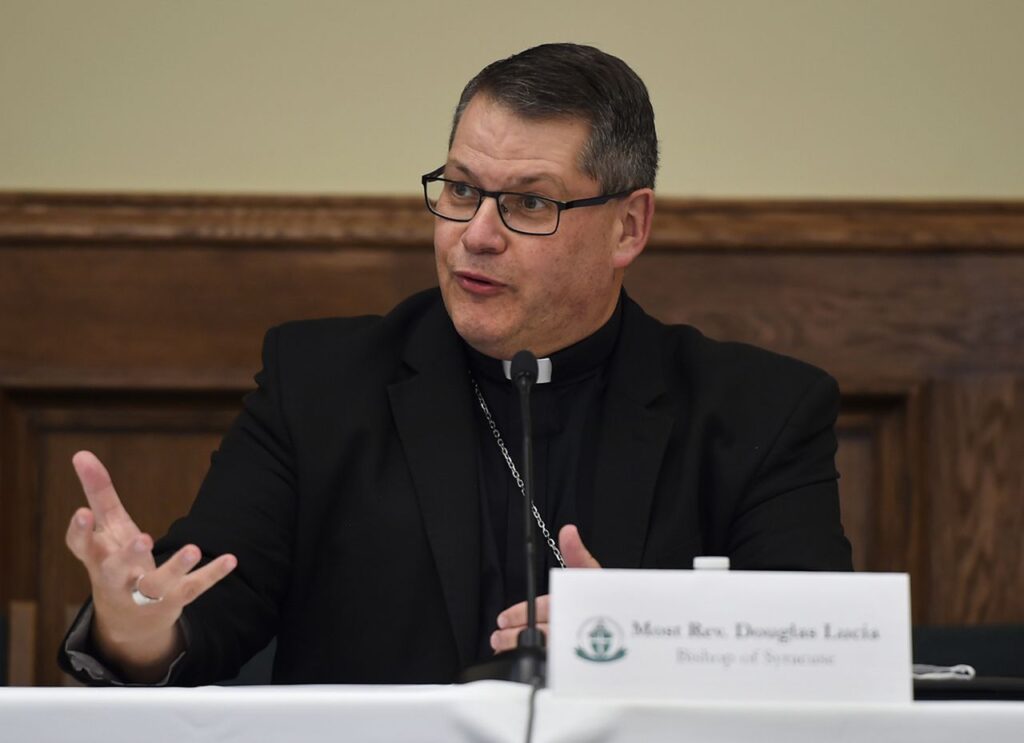 Syracuse Bishop Douglas Lucia explains the decision behind the Catholic Diocese filing for bankruptcy during a press conference Friday, June 19, 2020, at the Cathedral of the Immaculate Conception. Lauren Long | llong@syracuse.comLauren Long | llong@syracuse.com