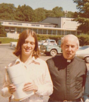 Susan Gallagher, who lived in Waldwick, with Father Frank Nugent, a director of Don Bosco Prep in Ramsey in the 1970s. Gallagher received a settlement from the Salesians of Don Bosco religious order related to allegations that Nugent sexually abused her and her brother when they were children. Courtesy of Susan Gallagher.