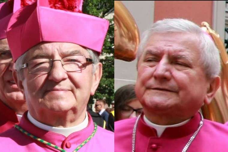 Archbishop Sławoj Leszek Głódź (L) and Bishop Edward Janiak (R). / Credit: Joanna Adamik (public domain) and Press Office of the Archdiocese of Krakow.