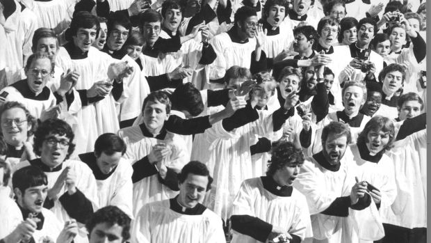 Priests in Maynooth during the Pope’s visit to Ireland in 1979. Photograph: Eddie Kelly