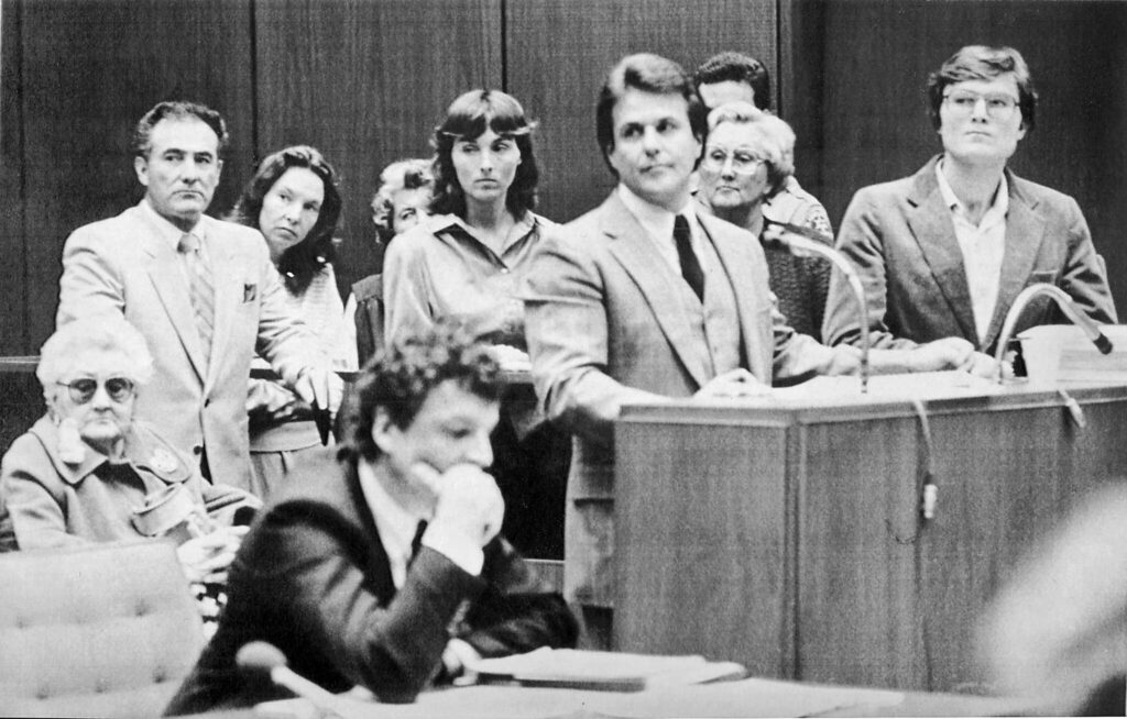 Six teachers and the founder of the McMartin Preschool appeared in court in 1984. Associated Press
