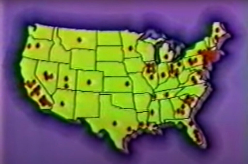 A map displayed on an episode of “20/20” that showed what they called “satanic activity” throughout the United States. 20/20, via Youtube