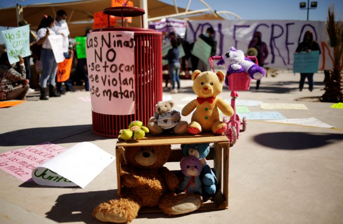 Children's toys are seen during a protest to demand justice against a Catholic priest accused of sexually abusing a minor, outside the courts in Ciudad Juarez, Mexico, Feb. 22, 2021. The Pontifical Gregorian University in Rome is offering a new diploma that will help canon lawyers working in abuse investigations and trials for the church. (Credit: Jose Luis Gonzalez / Reuters, via CNS).