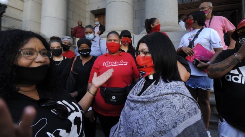 Reverend June Major with supporters outside the Western Cape High Court after she publicly named her alleged rapist. Photo Armand Hough, African News Agency (ANA)