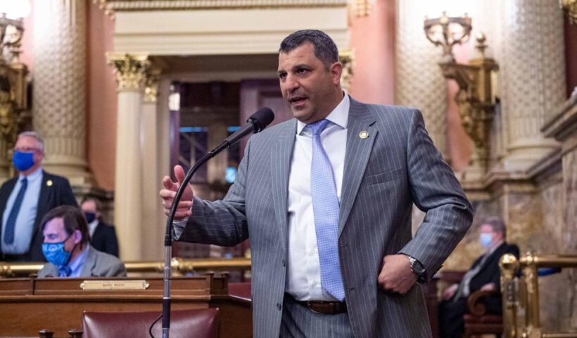State Rep. Mark Rozzi on the floor of the House of Representatives on Wednesday following a vote on a bill he has spent years championing that would allow survivors of childhood sexual assault to file lawsuits against their abusers. Courtesy of Jamie Emig