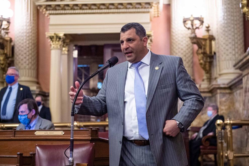 State Rep. Mark Rozzi on the floor of the House of Representatives on Wednesday following a vote on a bill he has spent years championing that would allow survivors of childhood sexual assault to file lawsuits against their abusers. Courtesy of Jamie Emig