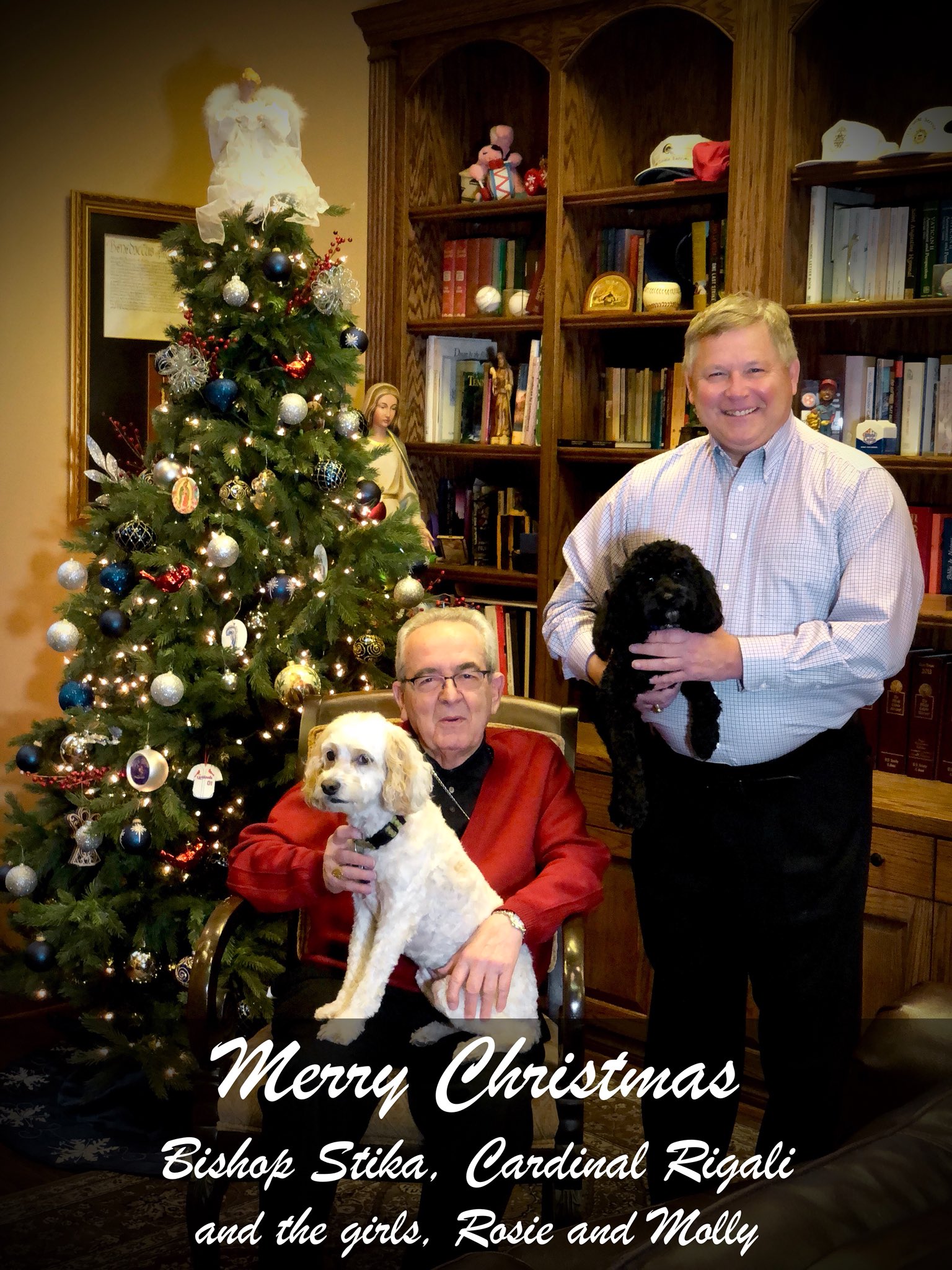 Stika poses with Cardinal Justin Rigali on the cover of his 2017 Christmas card. Rigali, who worked with Stika in the Archdiocese of St. Louis, resides in Stika’s Knoxville home.