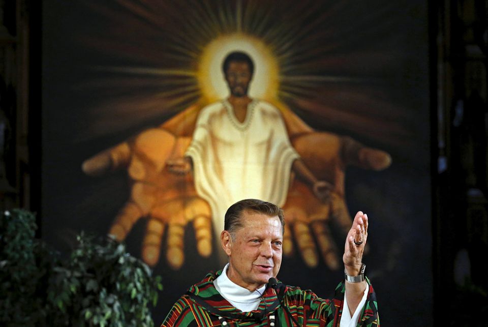 Fr. Michael Pfleger, pastor of St. Sabina Church in Chicago, is seen in this 2015 file photo. Cardinal Blase Cupich of Chicago asked the priest to step aside from ministry Jan. 5, after the Archdiocese of Chicago received an allegation he sexually abused a minor over 40 years ago. (CNS / Jim Young, Reuters)