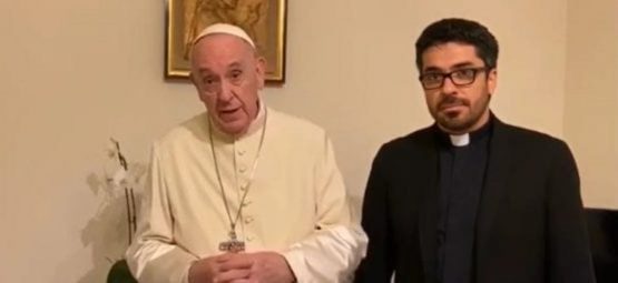 Pope Francis and Father Daniel Portillo of CEPROME, the Center for Interdisciplinary Research and Formation for the Protection of Minors from the Pontifical University of Mexico. In a video he sent to CEPROME in 2020, with the priest standing next to him, Francis urged Latin Americans to work on abuse prevention even though “you will be threatened, because there are those who are threatened. More than one will tell you that they are capable of hiring a hit man to clean up the field.” (Credit: Screen capture.)