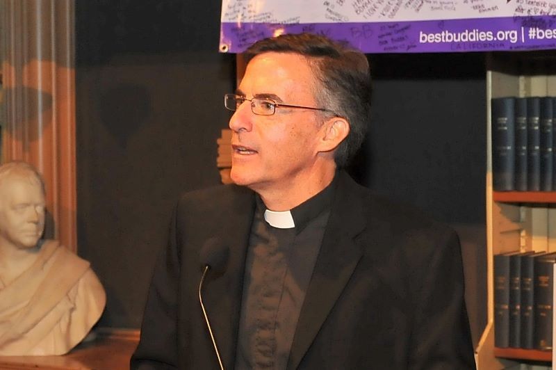 October 17, 2014: Father Kevin O\'Brien speaks on stage at the 2014 Audi Best Buddies Challenge VIP Reception at Georgetown University in Washington, DC