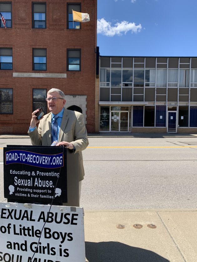 SEEKING ANSWERS — Clergy sex abuse victim advocate Robert Hoatson was in Steubenville Thursday to urge the Diocese of Steubenville to release any "secret files" relating to Kenneth Bonadies, a disgraced former priest who taught at Catholic Central from 1967-1976. -- Linda Harris