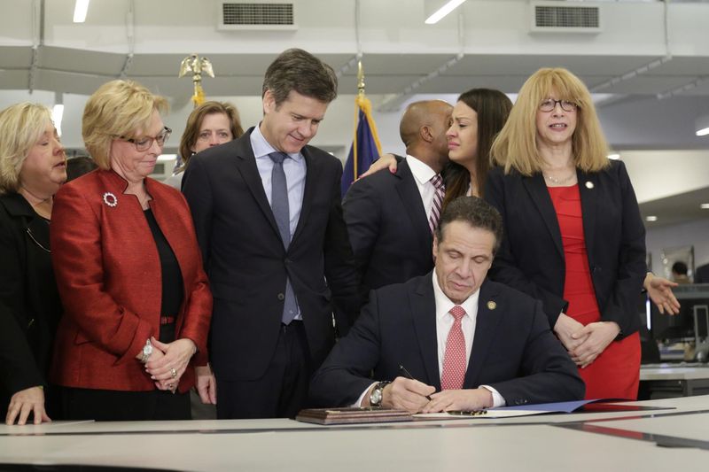 New York State Governor Andrew Cuomo is seen signing the Child Victims Act in the offices of the New York Daily News on February 14, 2019 (Mark Woodward / NEW YORK DAILY N/New York Daily News)