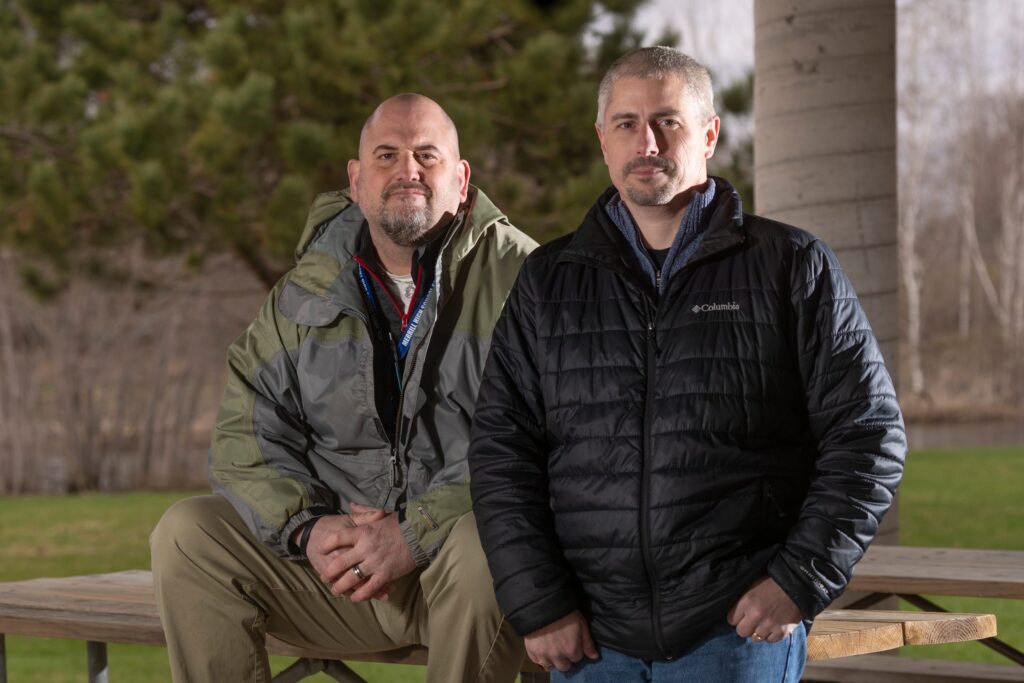 Steve Weix, left, and Chad Travis have shared their memories of childhood sexual abuse at the hands of former priest Thomas Ericksen. Ericksen, at age 72, was sentenced to 30 years in prison on two charges of sexually assaulting boys while stationed at St. Peter's Catholic Church in Winter. Mark Hoffman / Milwaukee Journal Sentinel