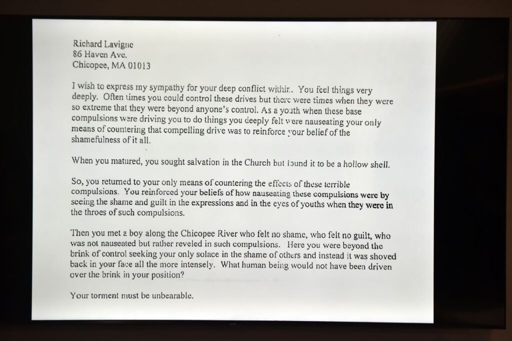 Investigators believe that this letter was written by defrocked Catholic priest Richard R. Lavigne although he denied authoring it. This is one piece of evidence that caused investigators to recently question Lavigne. He died last week right before investigators were going to arrest him for murder in the 1972 slaying of altar boy Daniel “Danny” Croteau. (Don Treeger / The Republican)