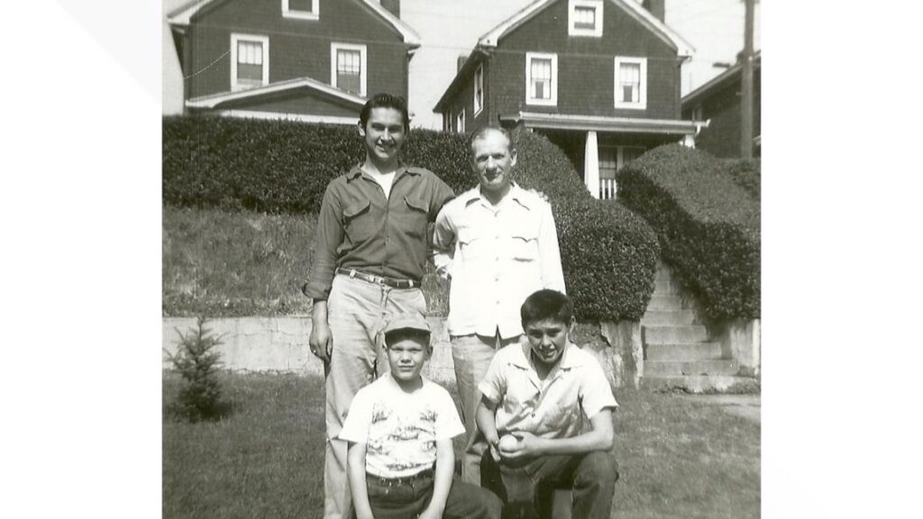 Courtesy Harriet Dudich Bobby Bizup with his father and cousins, Larry Pyzola and Dan Pyzola.