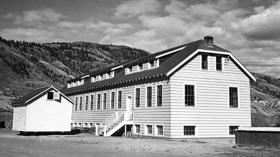 A new classroom building at the Kamloops Indian Residential School is seen in Kamloops, British Columbia, Canada circa 1950. Library and Archives Canada/Handout via REUTERS