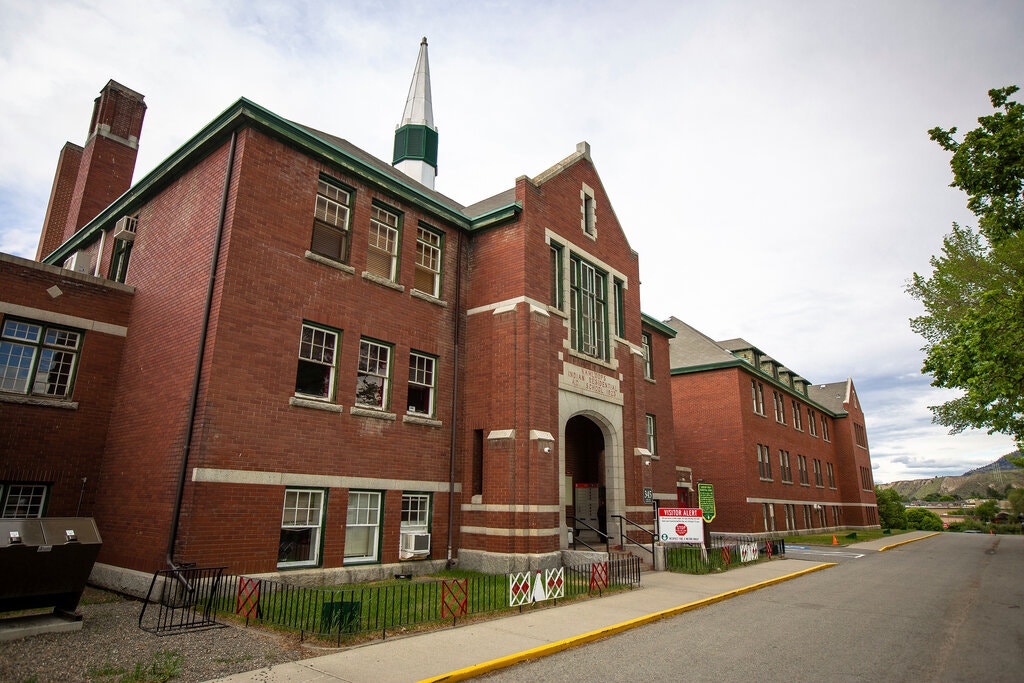 The former Kamloops Indian Residential School..Credit...Andrew Snucins/The Canadian Press, via Associated Press