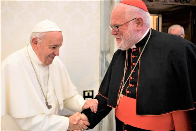 Pope Francis received Cardinal Reinhard Marx, Archbishop of Munich and Freising and Coordinator of the Council for Economics, in a private audience at the Vatican on May 27, 2019. Photographer unknown