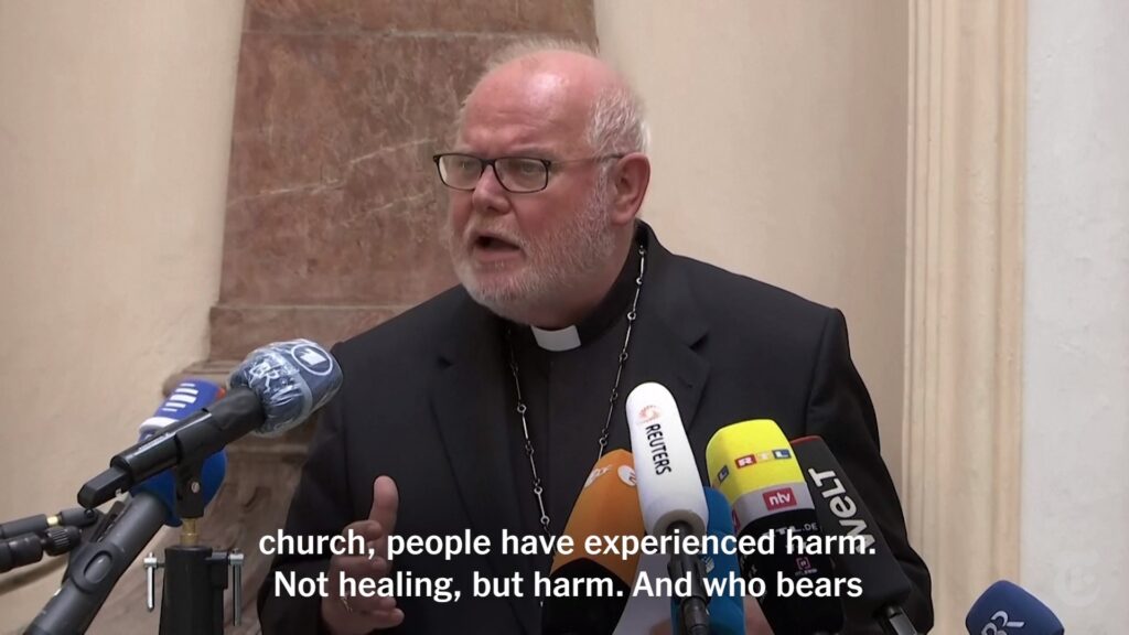 Still from Reuters video. Caption: Cardinal Reinhard Marx, a leading figure in Germany’s Roman Catholic Church, said on Friday that he had offered his resignation to share in taking collective responsibility for sexual abuses by priests. Arne Dedert / DPA, via Agence France-Presse - Getty Images