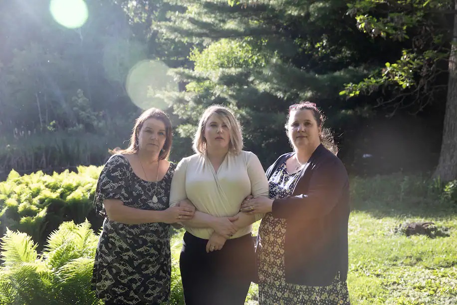 Sarah Kuehl, from left, Katie Logan and Rebecca Grundhofer belong to a private Facebook group formed after the Supreme Court nomination of Amy Coney Barrett, who has roots in People of Praise. (Tim Gruber for The Washington Post)