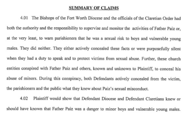 From a lawsuit that accused the Rev. William Paiz CMF of sexual abuse and the Claretian order of complicity. Court files