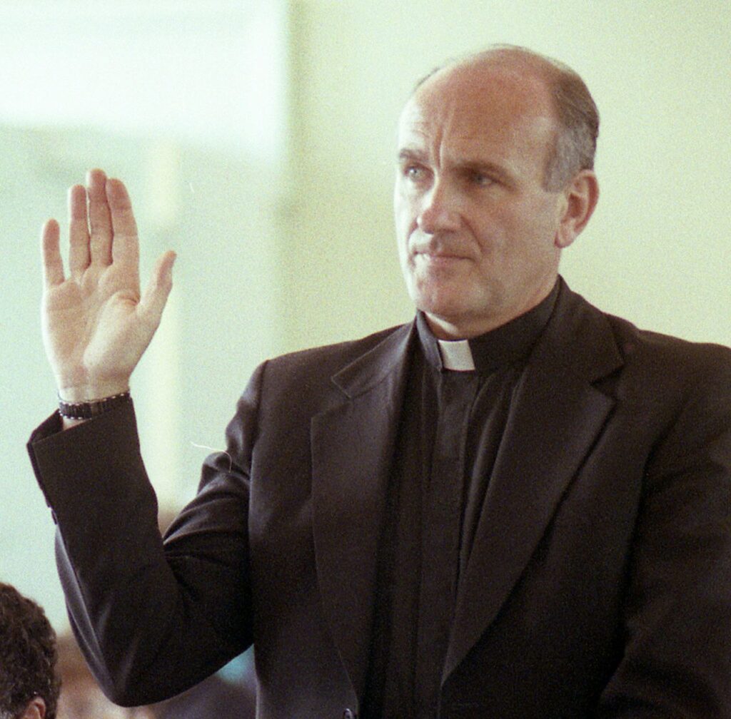 The Rev. Richard R. Lavigne, a Roman Catholic priest, pleads guilty in 1992 in Newburyport to sexually assaulting two boys. Investigators were preparing to seek an arrest warrant for the defrocked Lavigne, long considered a suspect in the 1972 killing of altar boy Danny Croteau of Springfield, shortly before Lavigne's death May 21, 2021. (Scott Maguire / Associated Press file photo)