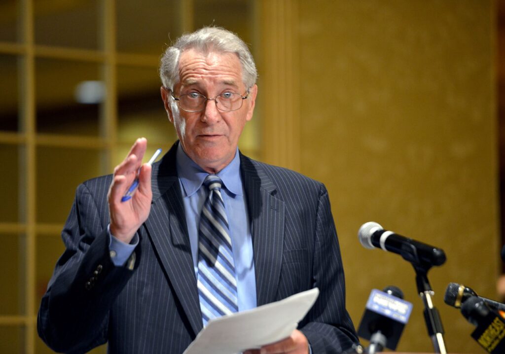 Former Hampden District Attorney William Bennett speaks at a news conference in 2020. (Don Treeger / The Republican file photo)